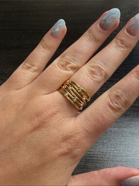 Gold plated stainless steel rhinestone adjustable ring